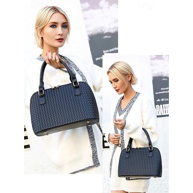 Handbag Set Brown Leather Women's Woven – 3-Piece Faux FashionChic