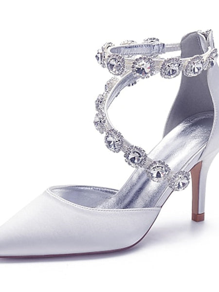 Purple Rhinestone Satin High Women's Shoes Heel with FashionChic