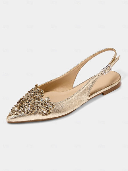 with Women's Gold Flats Toe Pointed Embellished Slingback FashionChic