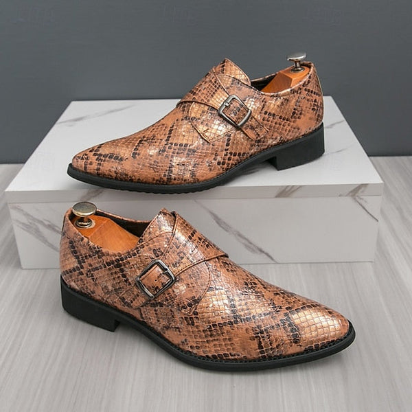 Formal Brown Print Snake Shoes Strap Monk Men Classic – for FashionChic