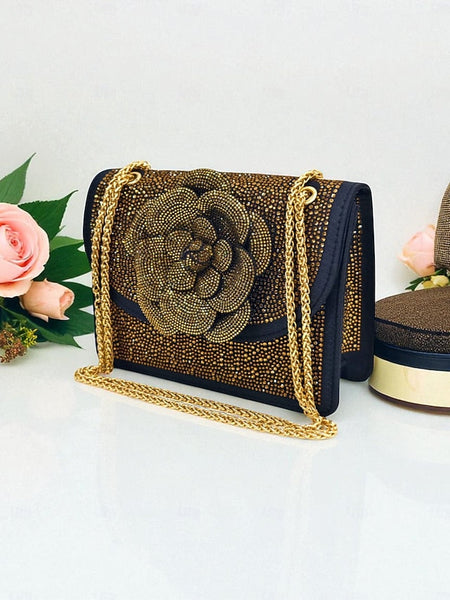 Rhinestone Women's Slingback Pumps with Matching Gold FashionChic