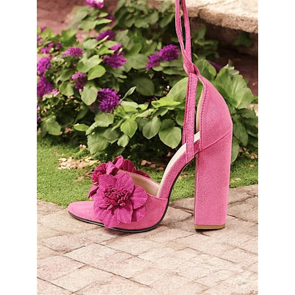 Lace-Up Floral Pink Women for – Sandals Elegant Block Heel FashionChic
