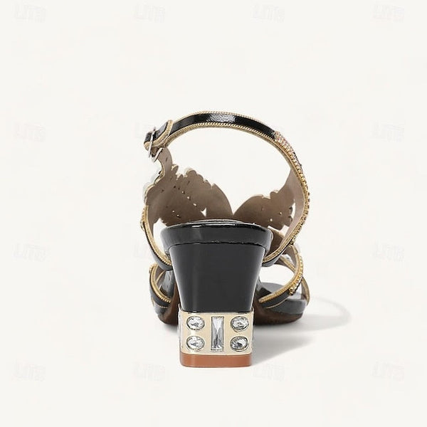 Women's Rhinestone Round Toe Sandals Party Wedding Shoes FashionChic