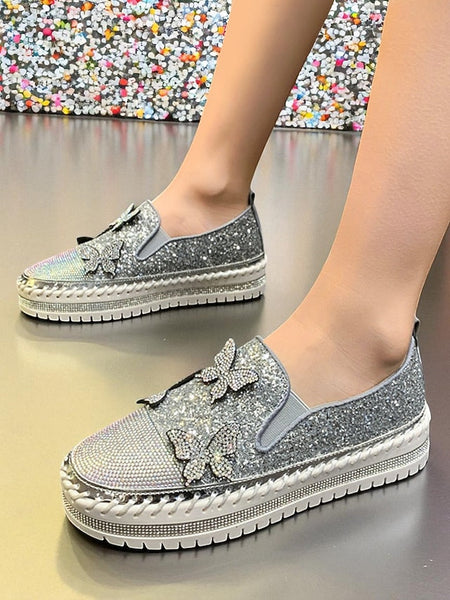 Sneakers Purple Women's Platform with Glitter Slip-On FashionChic