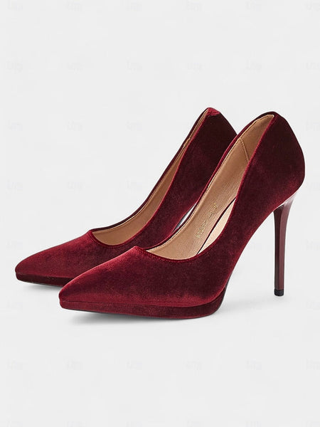 Heel Velvet Stiletto Women's and Pumps Burgundy with FashionChic
