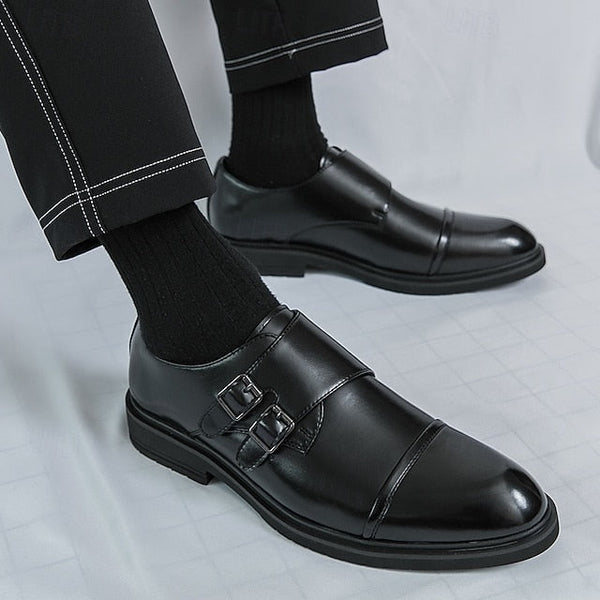 Brown Strap Dress Men's Monk Shoes – Faux Leather Double FashionChic