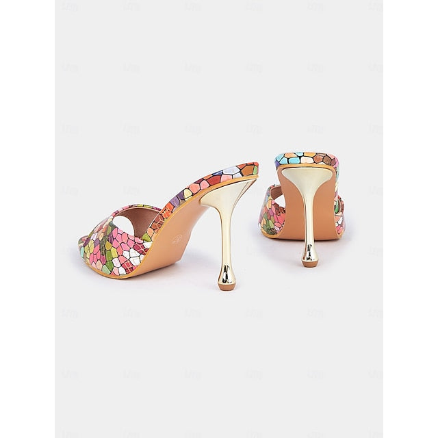 Mules – Print Heels Colorful Women for Multicolor High Mosaic FashionChic