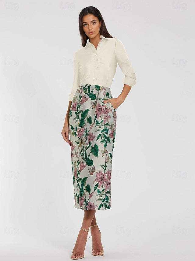 Dress Column Cocktail Brocade Floral Jacquard Dresses Elegant FashionChic