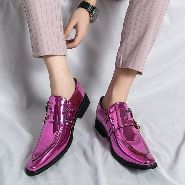 – Metallic Buckle Dress Men's Shoes Pink Fashion Loafers FashionChic
