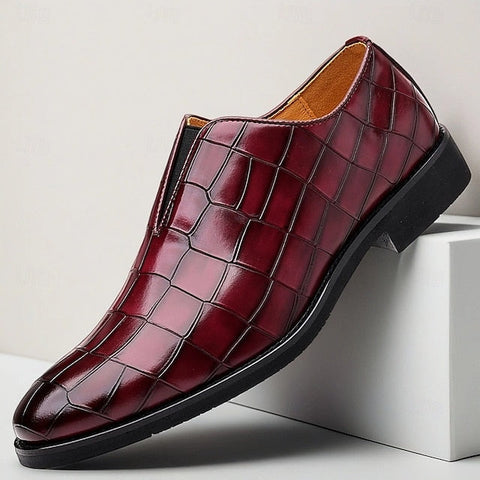 Shoes Pattern Men's Burgundy – Dress Crocodile Slip-On FashionChic