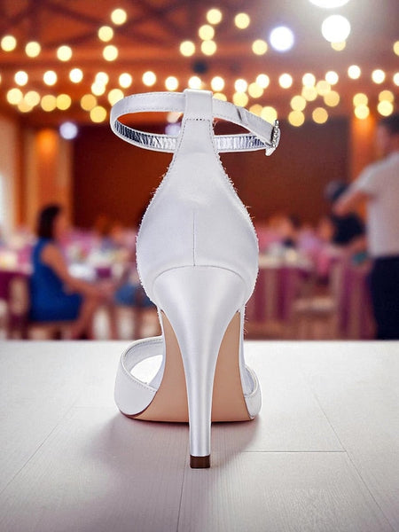 with Sandals Heel Purple Satin Women's Rhinestone High FashionChic