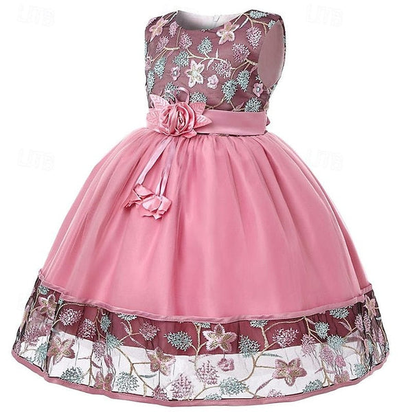 Dress Girls' Girl Flower Party Sleeveless 3D FashionChic