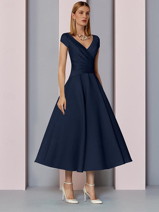 Dress of Mother Elegant the Wedding V Neck Bride A-Line Guest FashionChic