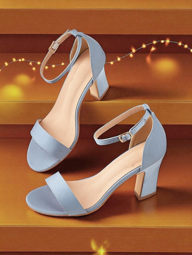 Women's Light Blue Heel Open High - Toe Sandals Ankle Strap FashionChic