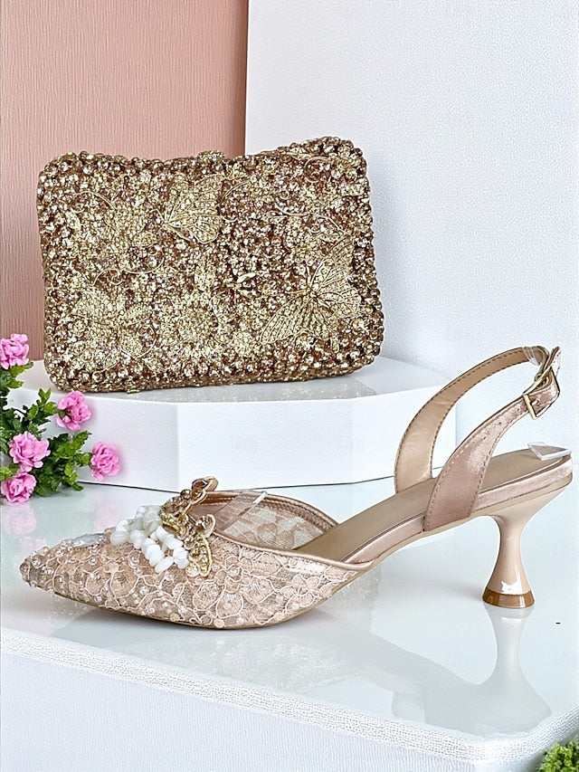 Clutch Set Bag Heel Green and Women's - Rhinestone Shoes FashionChic