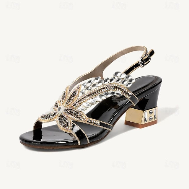 Women's Rhinestone Round Toe Sandals Party Wedding Shoes FashionChic