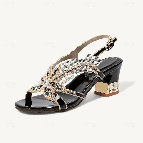 Women's Rhinestone Round Toe Sandals Party Wedding Shoes FashionChic