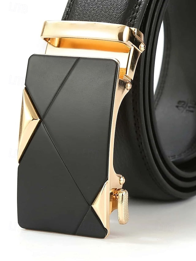 Metal Black with Leather Elegant Adjustable Belt Men's FashionChic