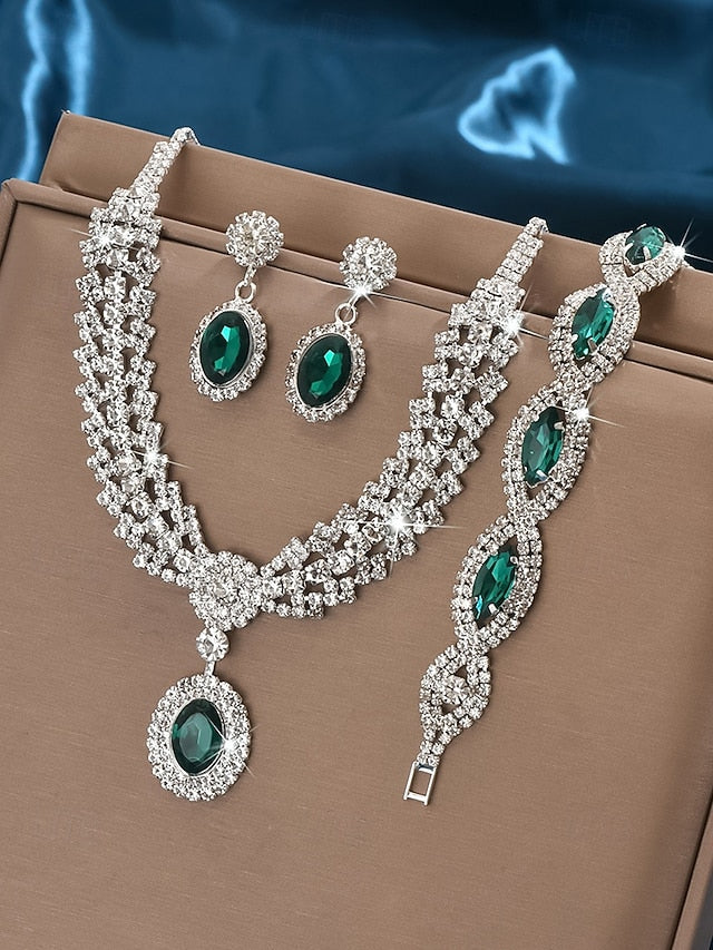 – Jewelry Luxury Set Green Women for Crystal Necklace Elegant FashionChic