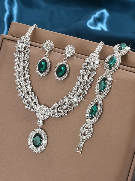 – Jewelry Luxury Set Green Women for Crystal Necklace Elegant FashionChic