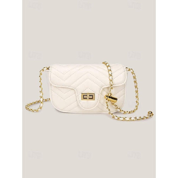 Leather Bag Women's White Crossbody with Gold Elegant Chain FashionChic