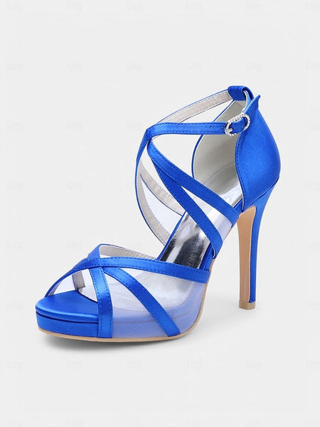 Heel Cross White Sandals - with Satin High Straps Perfect Bridal FashionChic