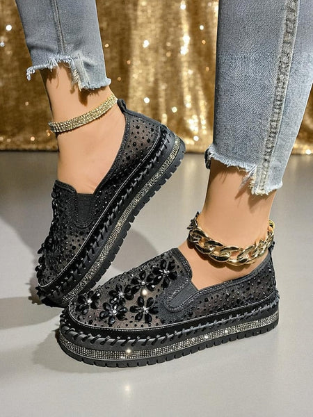 Mesh Rhinestone Embellished Women's Sneakers with Slip-On FashionChic