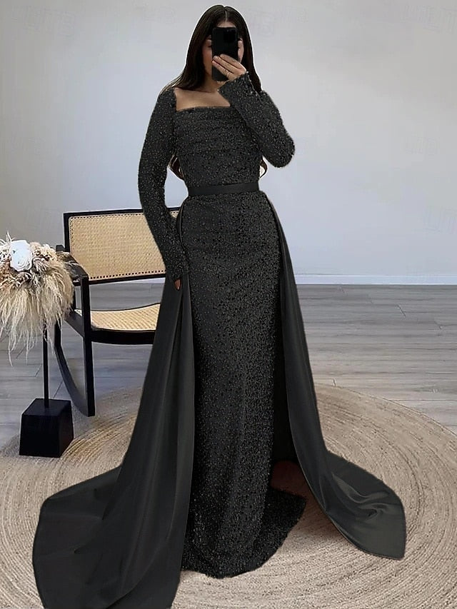 Evening Sequin Wedding A-Line Guest Formal Gown Elegant Dress FashionChic