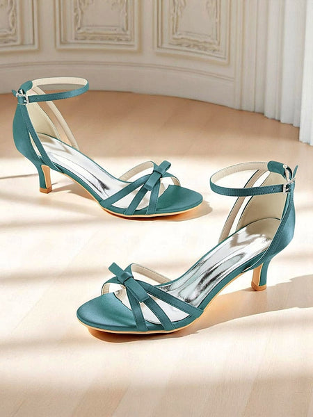 Women's Vintage Green Strappy 1950s Satin Kitten Heel FashionChic