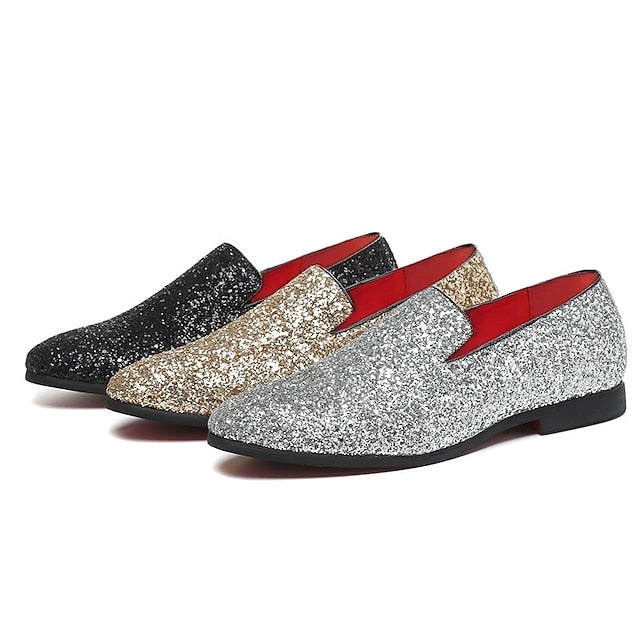 Glitter Silver and with Loafers Design Slip-On Men's FashionChic