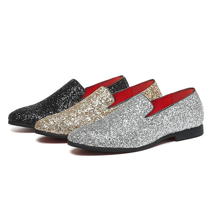 Glitter Silver and with Loafers Design Slip-On Men's FashionChic