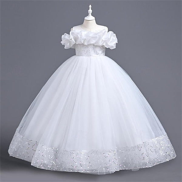 Solid Color Flower Girls' Girl Party Dress 3D FashionChic