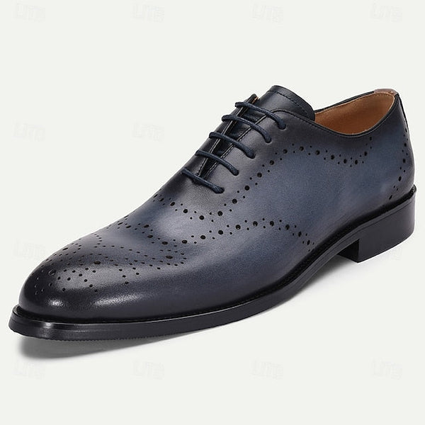 Classic Dress Genuine Blue Oxford Men's Navy Cowhide Shoes FashionChic