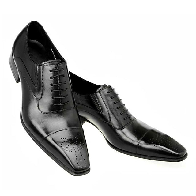 Black Classic Oxford Men's Leather Shoes Cap Dress Faux - FashionChic
