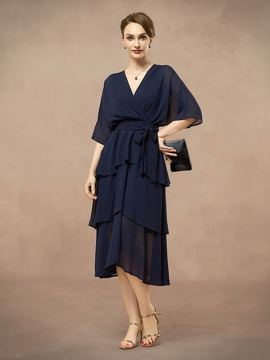the Bride Neck Floor V Dress Elegant Length A-Line Mother of FashionChic