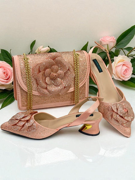 Rhinestone Women's Slingback Pumps with Matching Gold FashionChic