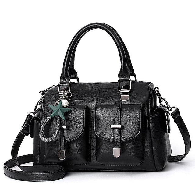 Stylish Large – Women's Blue Leather Handbag Faux FashionChic