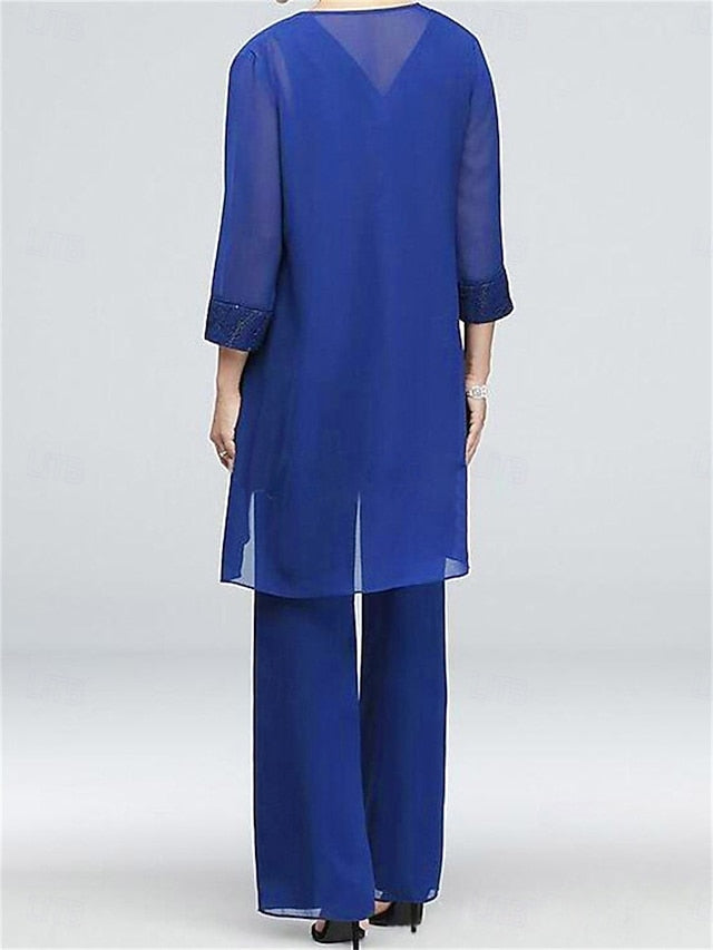 Crew of 3 Dress Elegant Neck the Vintage Mother Bride Piece FashionChic