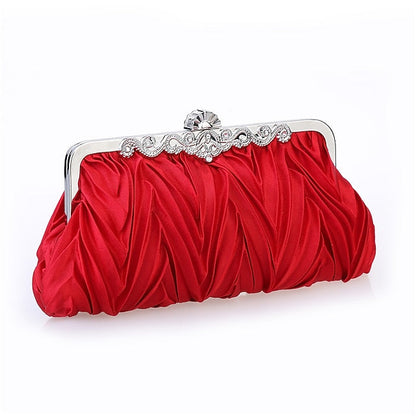 White – Women's Elegant Evening Pleated Satin Clutch FashionChic