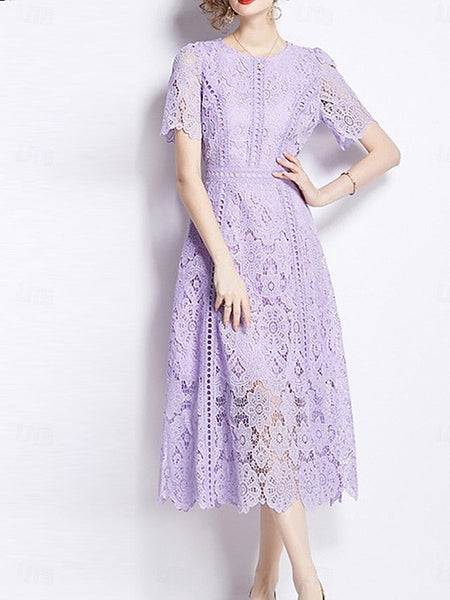 Crew Neck Dress Tea Length Bride of the Mother Elegant FashionChic