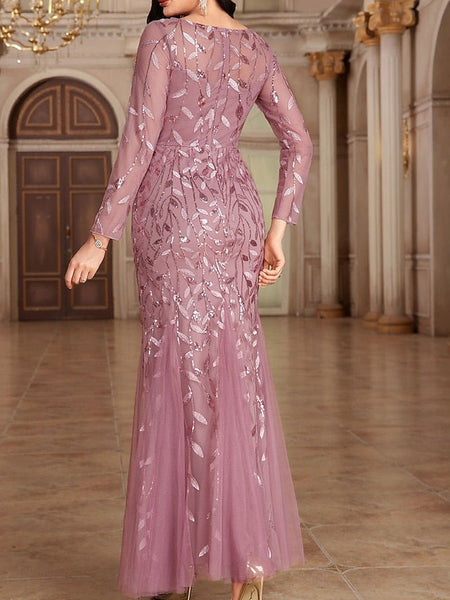 Mother Party Floor Dress Crew Bride of Neck Elegant the FashionChic