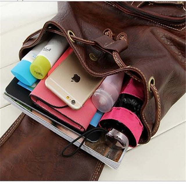 Women's with Backpack Vintage Leather Pockets Faux Multiple FashionChic