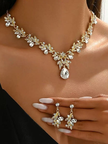 - Women's with Jewelry Set Gold Rhinestone Pendant Teardrop FashionChic