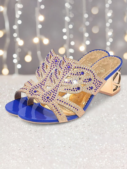 Embellished Green - Gold Rhinestone Sandals and Heeled FashionChic