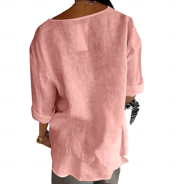 Women's Cotton Linen Blouse Solid Color Elegant Stylish FashionChic