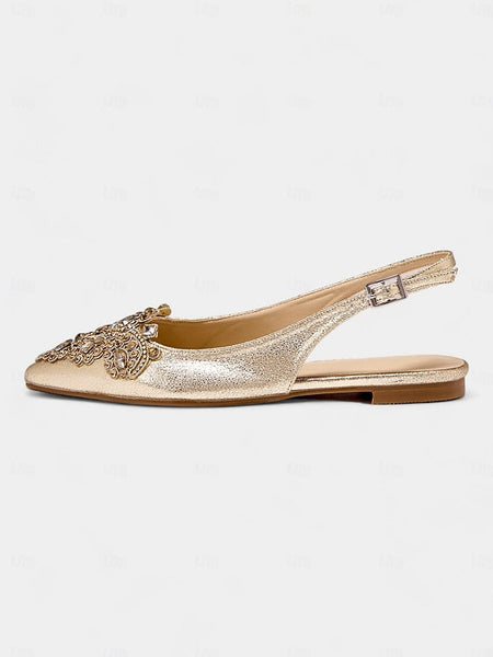 with Women's Gold Flats Toe Pointed Embellished Slingback FashionChic