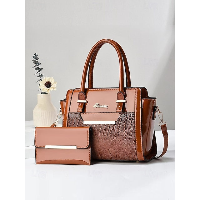 Faux Set Handbag Glossy Women's – Patent Leather FashionChic