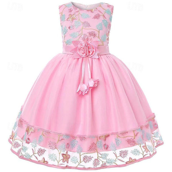 Dress Girls' Girl Flower Party Sleeveless 3D FashionChic