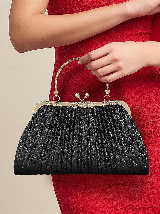 with Pleated Glitter Women's Vintage Clutch Evening Purse FashionChic