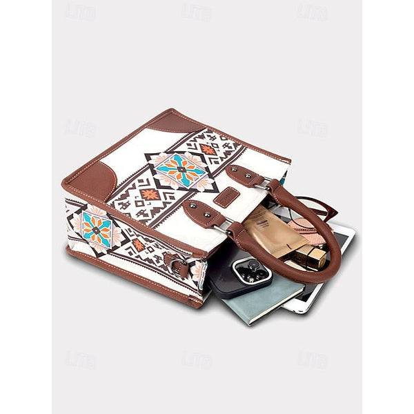 and Set Women's Ethnic Leather Faux Handbag Canvas with FashionChic